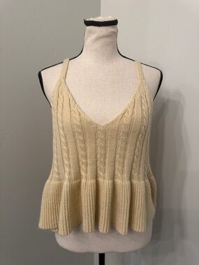 Lola May Knit Tank Top Womens Size 10 Cream Cable Knit Peplum Cami Coquette